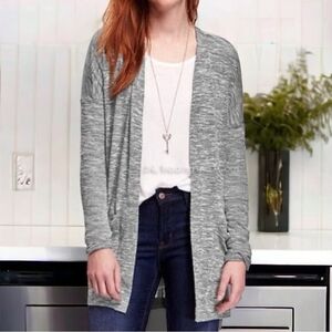 OLD NAVY Gray Long Cardigan Open Front Duster Women M 33" Knit Blazer VG